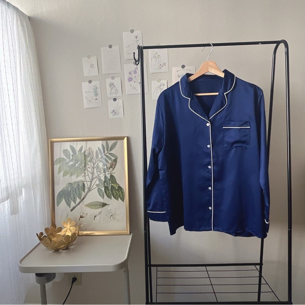｛GU｝Brand New:GU, Long Sleeve Shorts Pajamas
, Navy Blue,Top only,XXL